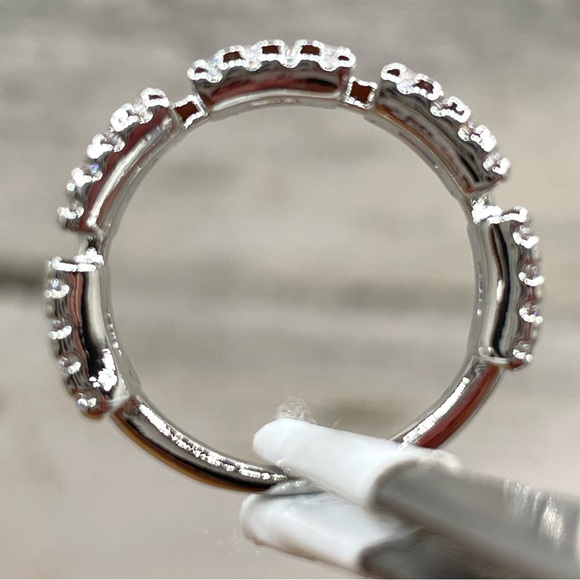 Beautiful Statement Half Eternity Band Blue Sapphire Diamond Silver Plated Ring - Picture 4 of 6